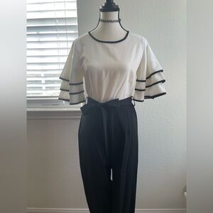 Black and White Ruffle Sleeve Jumpsuit